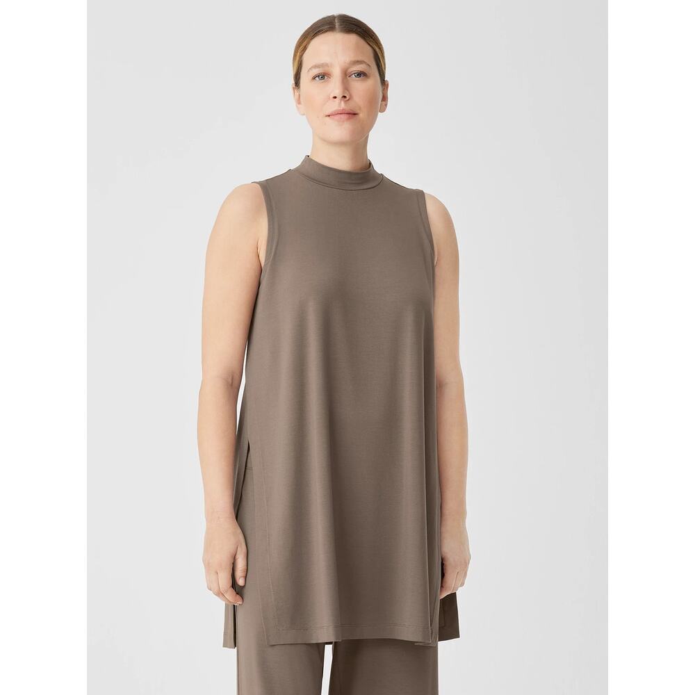 Eileen Fisher Stretch Jersey Knit‎ Mock Neck Long Tank and Pants - Picture 2 of 11